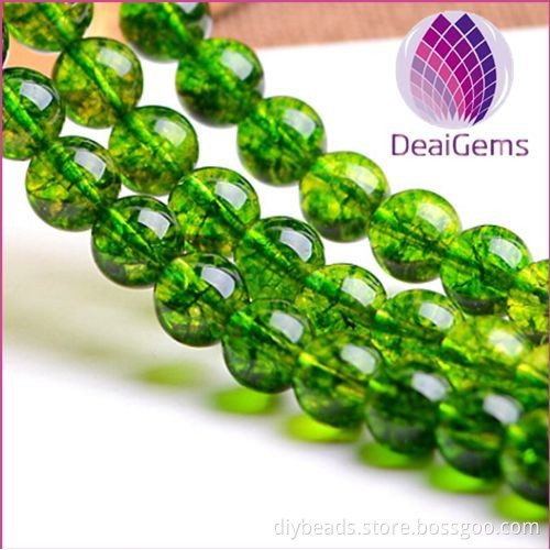6mm round crackle green quartz beads